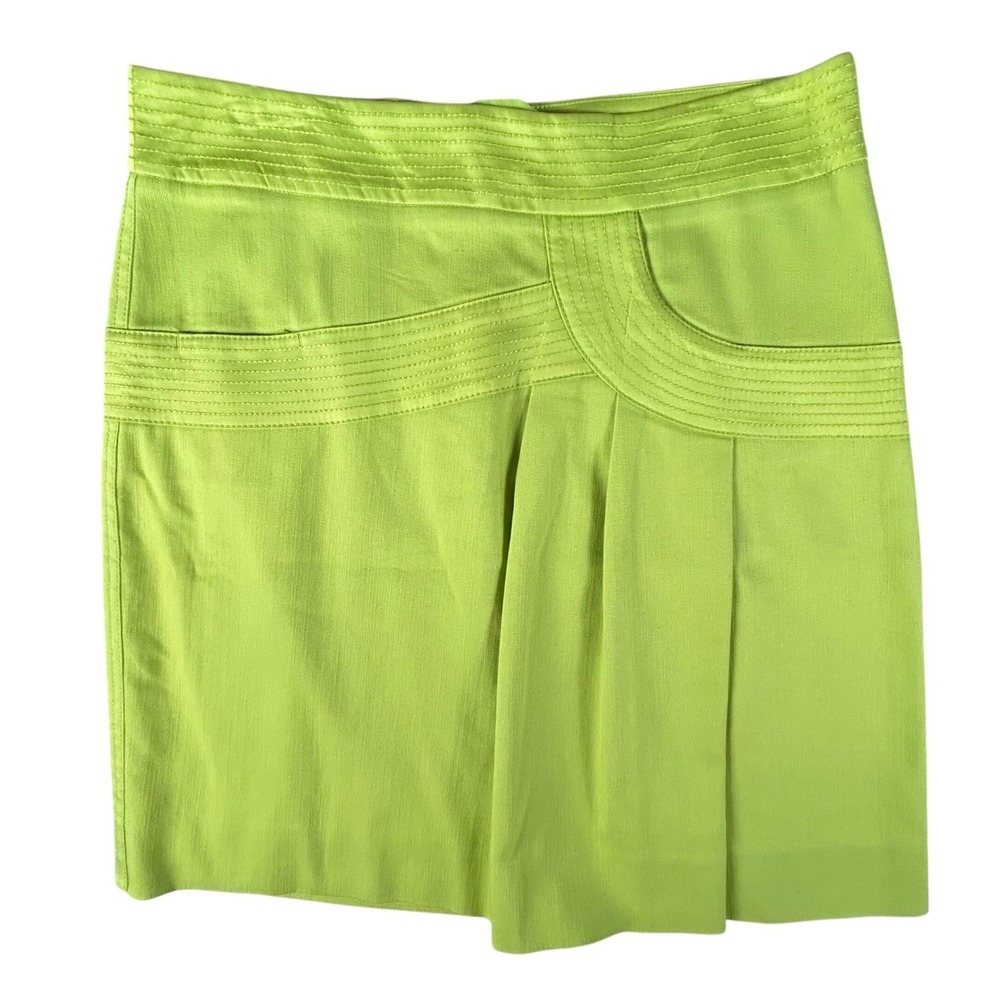 Etcetera Y2K Mod Lime Green‎ Stitched Mini Skirt Womens Size 6 Pleated Front